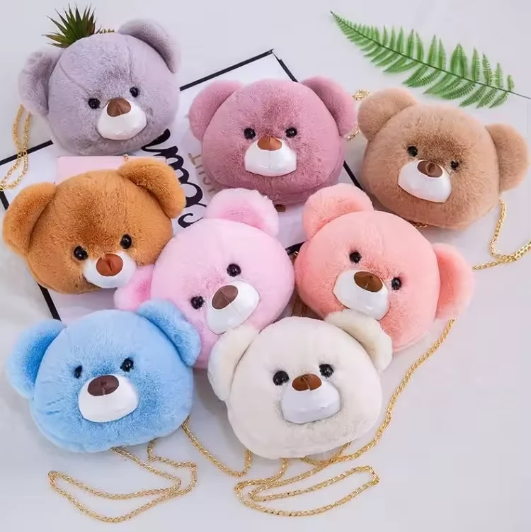 Plush Bear-Face Crossbody Bag with Chain Strap product reference image