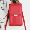 Vertical PU Crossbody Phone Pouch with Card Holder Red color SKU reference