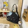 Two-Size Embroidered Cat Canvas Crossbody Bag Black · Large color SKU reference