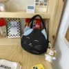 Two-Size Embroidered Cat Canvas Crossbody Bag White · Large color SKU reference