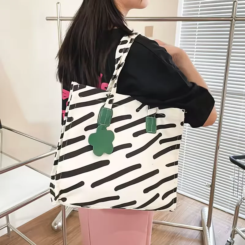 Cherry-Stripe Canvas Tote with Flower Label product reference image