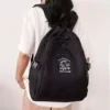 Geometric Color-Block School Backpack with Embroidery Black color SKU reference