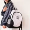 Geometric Color-Block School Backpack with Embroidery White color SKU reference