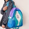 Geometric Color-Block School Backpack with Embroidery Sky blue color SKU reference