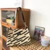 Zebra & Cherry Print Canvas Tote with Chain-Style Strap Print reference 02 color SKU reference