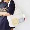 Clear-Front Pocket Tote with Plush Pendant White color SKU reference