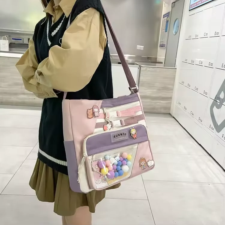 Rainbow-Ball Badge Crossbody Bag with Clear Front Pocket product reference image
