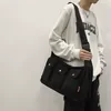 Large Canvas Sports Sling Bag with Three Buckle Pockets Black color SKU reference