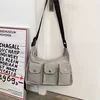 Large Canvas Sports Sling Bag with Three Buckle Pockets Grey color SKU reference