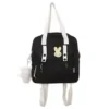 Nylon School Crossbody Bag with Rabbit Badge and Lamb Charm Black color SKU reference