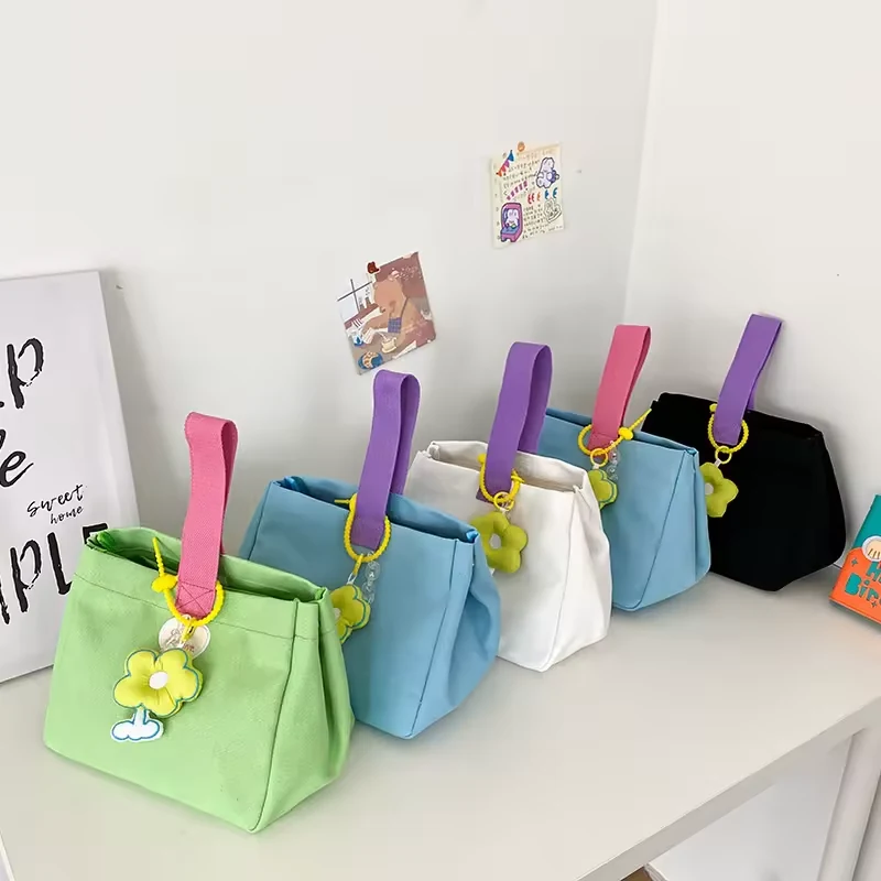 Mini Canvas Bucket Tote with 3D Flower Charm product reference image