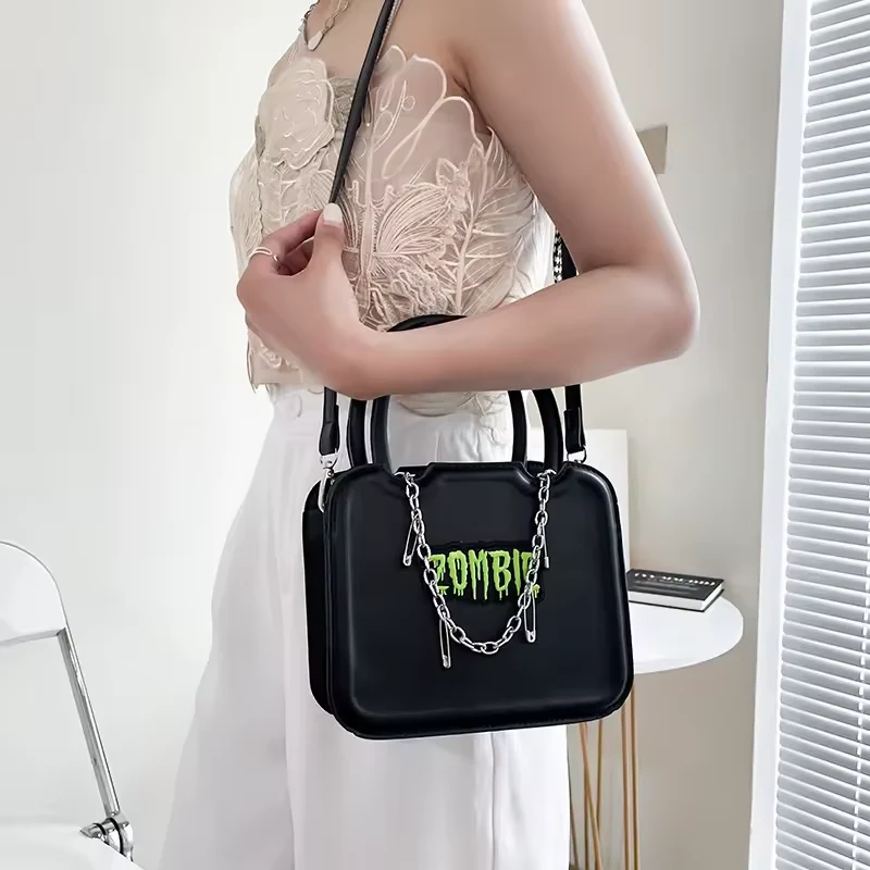 Mini PU Top-Handle Shoulder Bag with Letter Detail product reference image