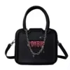 Mini PU Top-Handle Shoulder Bag with Letter Detail Pink lettering color SKU reference