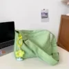 Canvas Messenger Tote with Flower Charm Green color SKU reference
