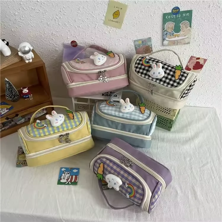 Rabbit-Print Nylon Top-Handle Bag with Zippered Storage product reference image