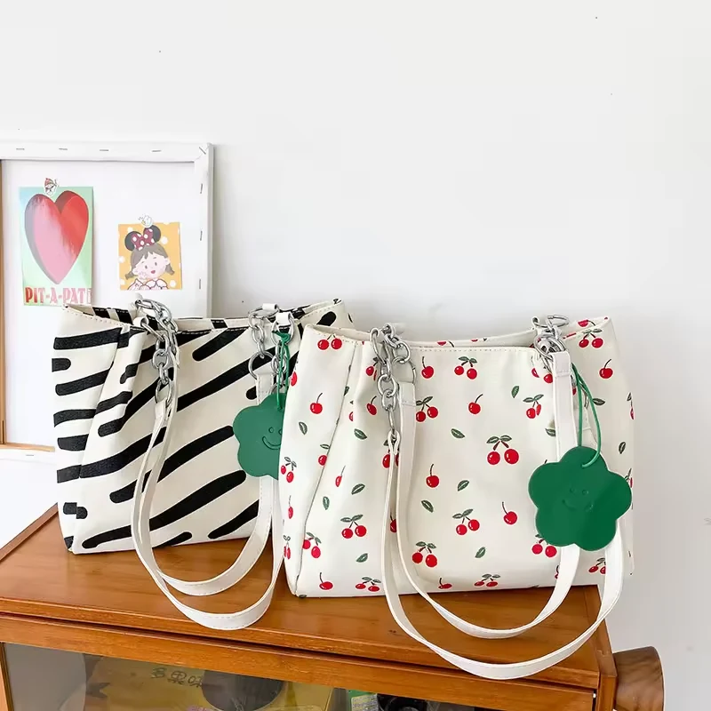 Zebra-Stripe Canvas Tote with Cherry Print product reference image