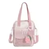 Panda-Print Checkerboard Crossbody Bag with Charm Options Pink bag color SKU reference
