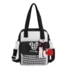 Panda-Print Checkerboard Crossbody Bag with Charm Options Black bag color SKU reference