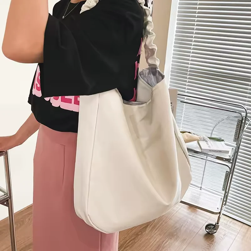 Ruched Nylon Shoulder Tote with Ruffle Edge product reference image