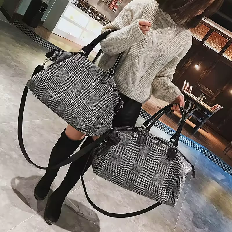 British Plaid Nylon Travel Duffel with Adjustable Strap product reference image
