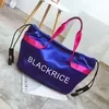 Nylon Color-Block Drawstring Travel Duffel with Soft Handles Blue color SKU reference