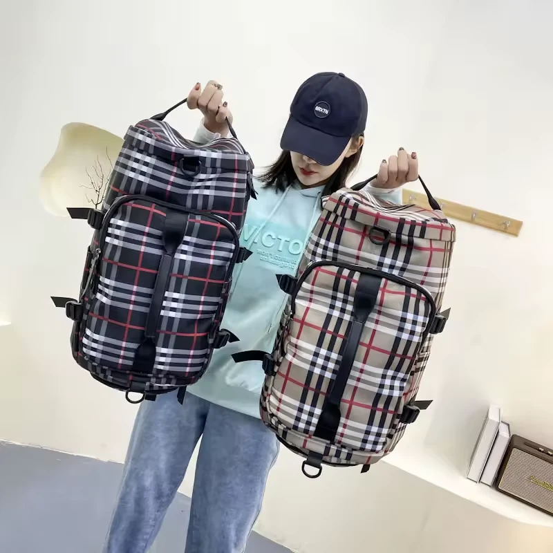 British Plaid Nylon Gym & Travel Duffel with Shoe Compartment product reference image