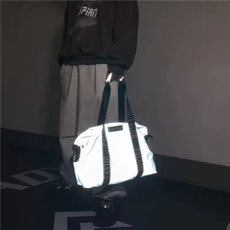 Nylon Gym Tote with Shoe Pocket and Reflective Detail product reference image