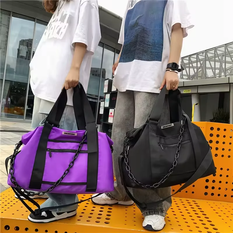 Oxford Color-Block Duffel with Acrylic Chain Detail product reference image