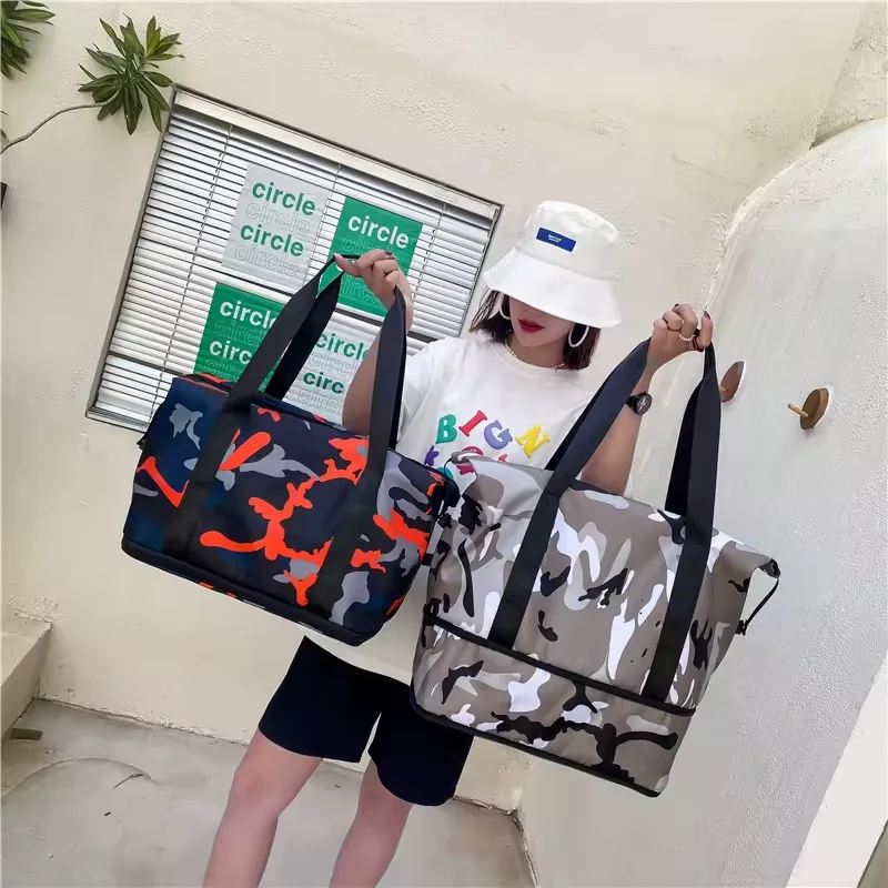 Nylon Color-Block Tote with Camouflage Print product reference image