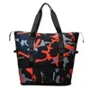 Nylon Color-Block Tote with Camouflage Print Black Pattern color SKU reference