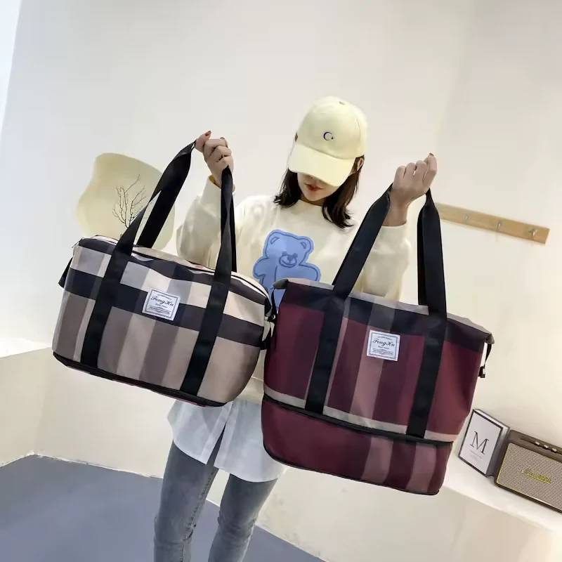 Expandable Plaid Duffel with Dry/Wet Pocket product reference image