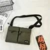 Lightweight Nylon Multi-Pocket Sling Bag Green color SKU reference