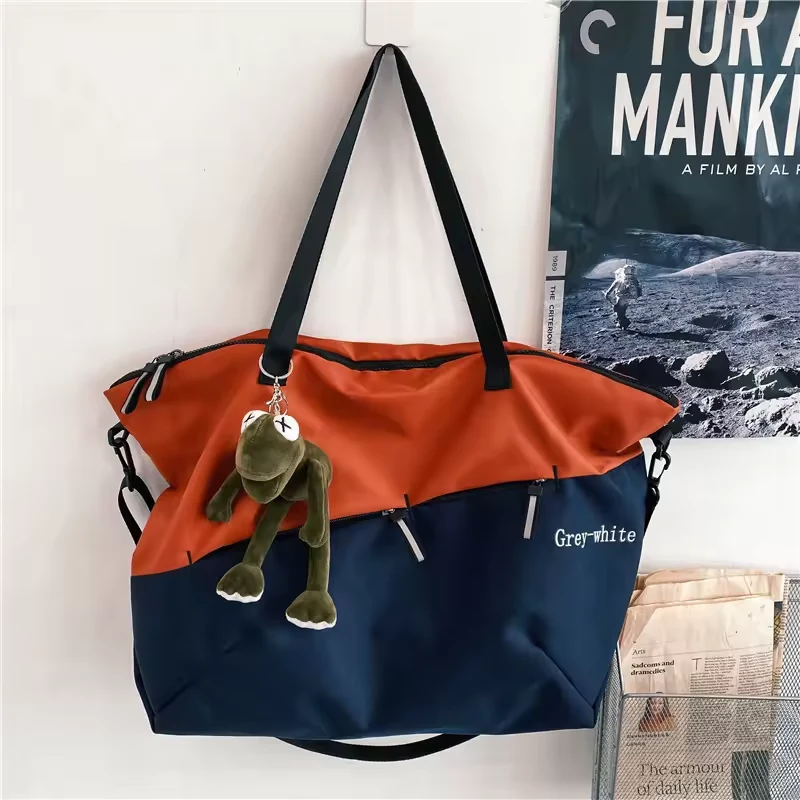 Nylon Color-Block Shoulder Tote with Pendant product reference image