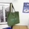 Canvas Letter-Print Shoulder Shopping Tote Green color SKU reference