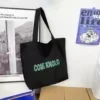 Canvas Letter-Print Shoulder Shopping Tote Black color SKU reference