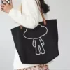 Canvas Tote with Cartoon Patch and Magnetic Closure Black color SKU reference