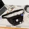Nylon Waist Bag with Elastic Side Pockets and Double Front Pockets Black color SKU reference