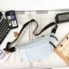 Retro Nylon Waist Bag with Resin Zipper and Adjustable Strap Light blue color SKU reference