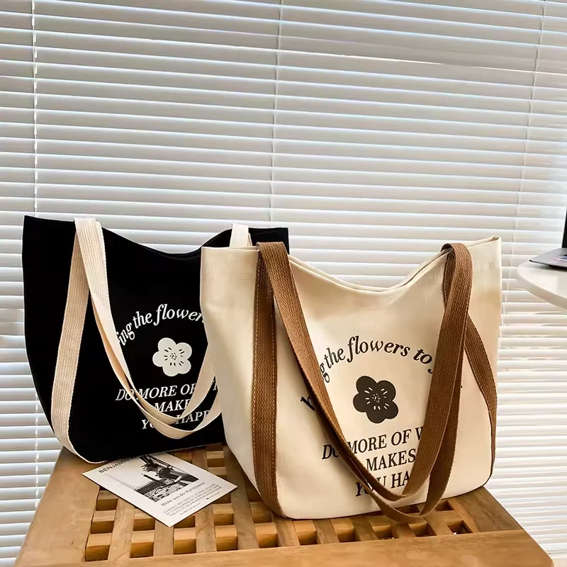 Canvas Tote with Magnetic Snap Pocket and Double Shoulder Straps product reference image