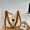 Canvas Tote with Magnetic Snap Pocket and Double Shoulder Straps Beige color SKU reference