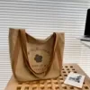 Canvas Tote with Magnetic Snap Pocket and Double Shoulder Straps Brown color SKU reference