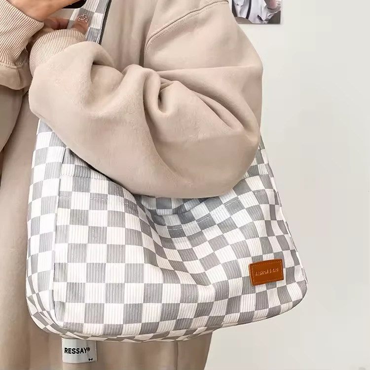 Checkerboard Canvas Tote with Magnetic Top Closure product reference image