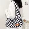Checkerboard Canvas Tote with Magnetic Top Closure Black color SKU reference