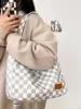 Checkerboard Canvas Tote with Magnetic Top Closure Gray color SKU reference