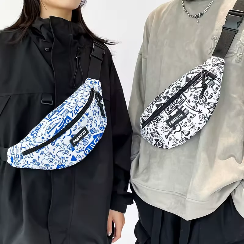 Printed Belt Bag with Adjustable Strap and Back Zip Pocket product reference image