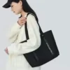Canvas Shopping Tote with Front Pocket and Reinforced Straps Black color SKU reference
