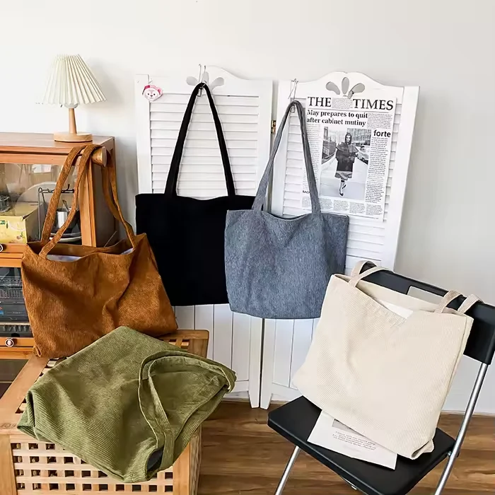 Striped Plush Shoulder Tote with Large-Capacity Profile product reference image