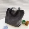 Striped Plush Shoulder Tote with Large-Capacity Profile Gray color SKU reference