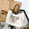 Canvas Quote Tote with Metal Chain and PU Handles White color SKU reference