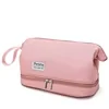 Double-Layer Polyester Travel Cosmetic Bag with Top Handle Pink color SKU reference